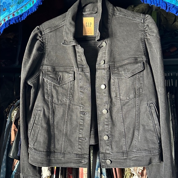 L GAP Black Puff Sleeve Classic Jean Jacket. 6 pockets total. Adjustable waist - Picture 7 of 16